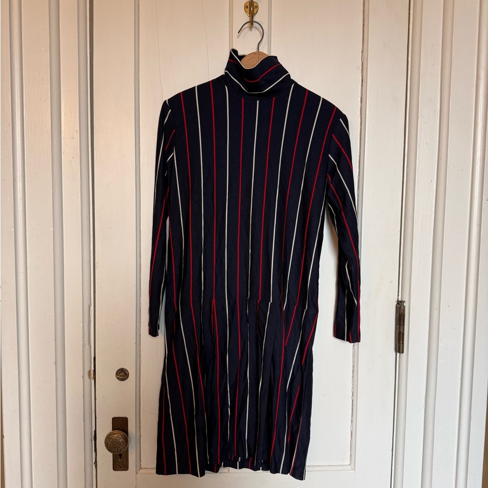 Turtleneck Long Sleeve Navy Stripe Schoolgirl Dress